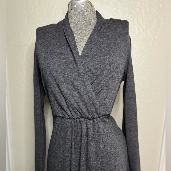 Chic Charcoal Long Sleeve Wrap Dress - Picture 1 of 10